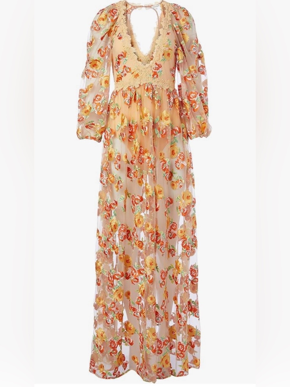 FOR LOVE & LEMONS
Winnie Embroidered Maxi Dress, Gold, Size XS